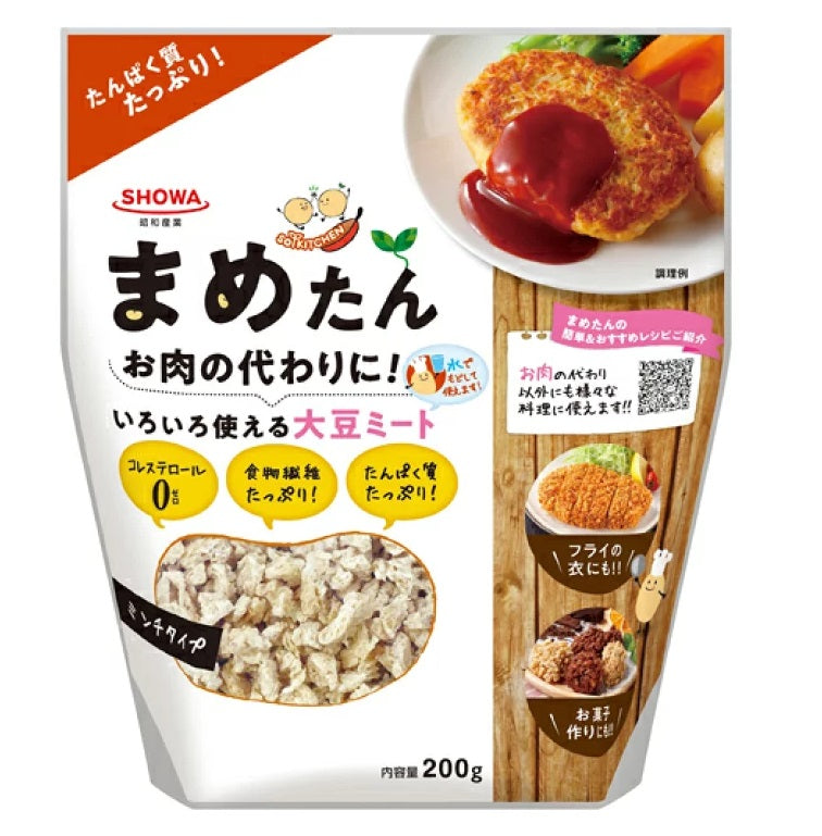 Mametan Soy Meat 200g pack; high-protein, high-fiber meat substitute. Versatile for cooking, allergen: soybean. Healthy meal option.