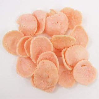 Haruya Crab Chips made from potato starch, rice flour, shrimp, and red snow crab, showing fluffy and crispy texture.