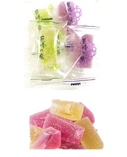 TSUYAMAYA SEIKA Kyoho Kanten Jelly 215g; grape-flavored agar jelly cubes with rich aroma and mild sweetness; made with seaweed agar, grape juice, honey.