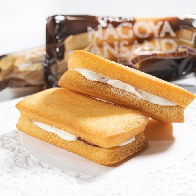 Nagoya red bean sandwich cake with cream filling, showcasing soft and moist texture. Famous Nagoya toast flavor.