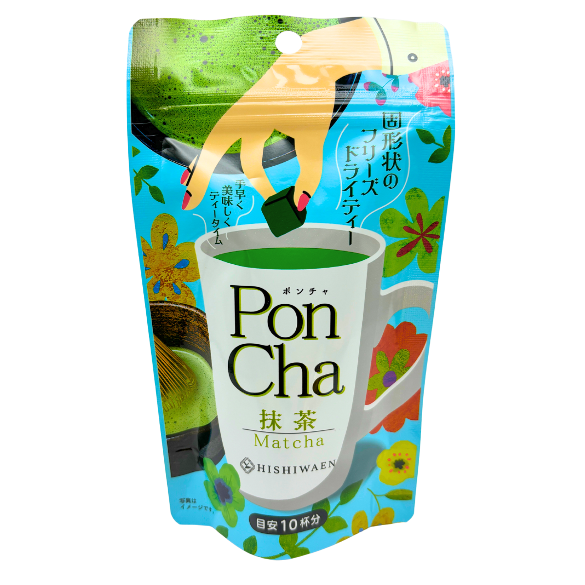 HISHIWAEN PonCha Freeze-Dried Kyoto Uji Matcha Tea, Packaging for 10 Cups