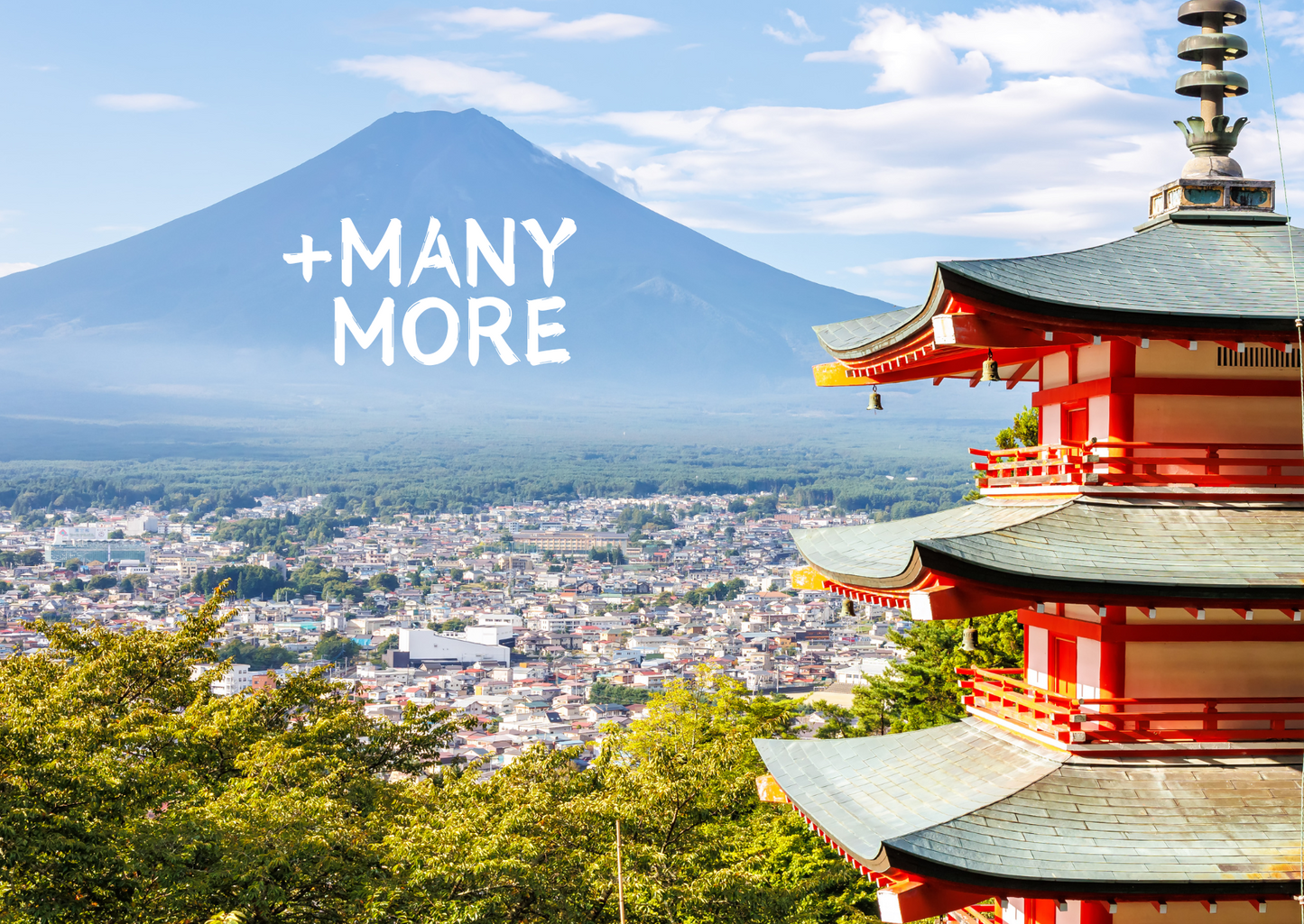 Scenic view of Mount Fuji with Chureito Pagoda, illustrating the theme of the Japanese Journey Box featuring regional sweets.