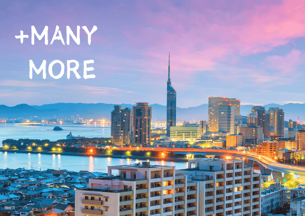 Fukuoka cityscape at dusk with a view of skyscrapers and waterfront, highlighting urban beauty and vibrant lifestyle.
