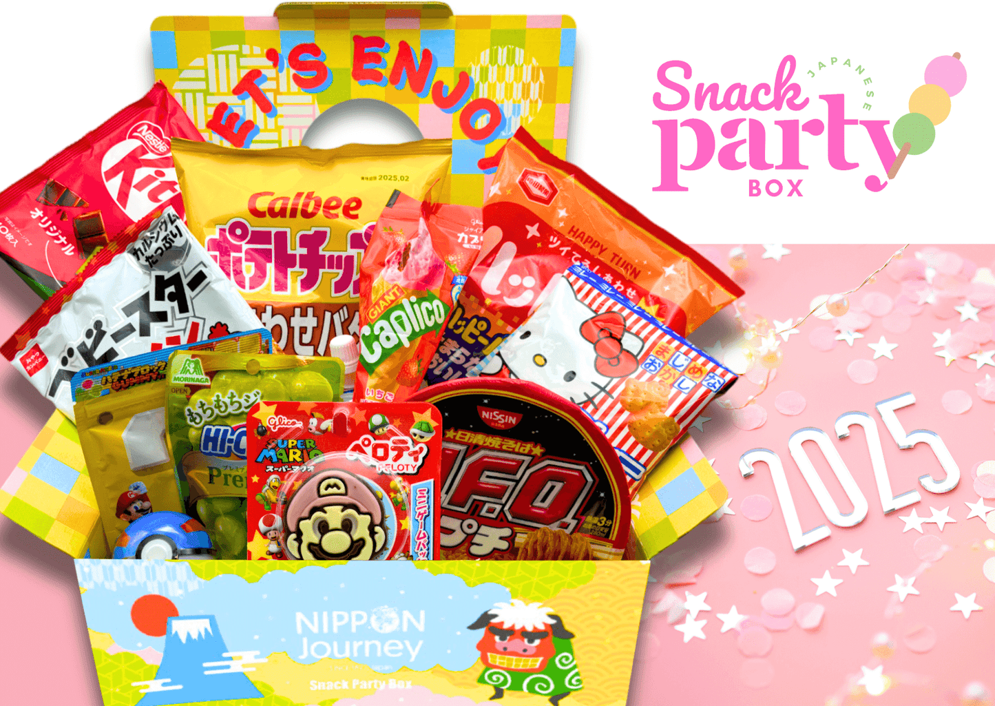Japanese Snack Party Box by NIPPON Journey, featuring a variety of authentic snacks, perfect for sharing or enjoying solo.