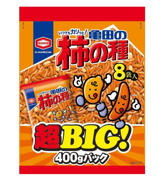 KAMEDA Kaki no Tane Rice Cracker and Peanuts Super Big Pack 400g with soy sauce flavor, 8-pack