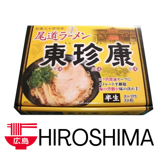 ISLAND FOODS Onomichi Tonchinkan Lard Soy Sauce Ramen packaging, featuring thin noodles, pork fat, and seafood broth.