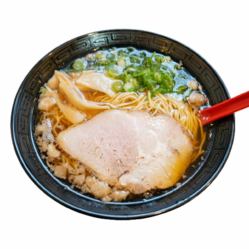 Onomichi Tonchinkan lard soy sauce ramen in bowl with thin noodles, pork slices, and green onions; authentic Japanese flavor.