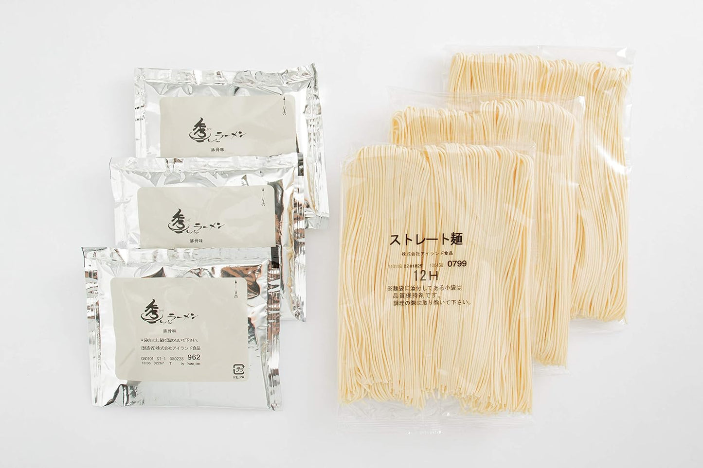 ISLAND FOODS Hakata Ramen Hidechan Tonkotsu with ultra-thin noodles and rich broth packets for 3 servings, ready to cook.