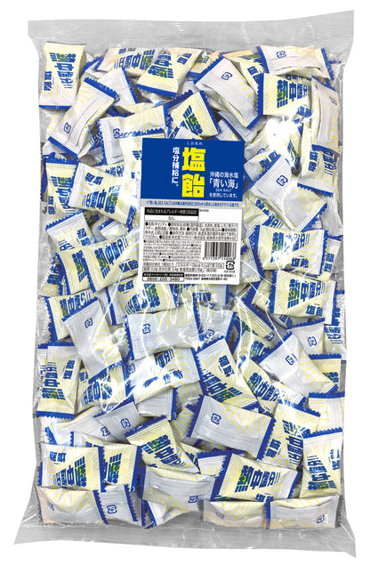 1kg bag of lemon-flavored salt candy from "Blue Sea" salt, sourced off Itoman, Okinawa, ideal for replenishing salt in hot weather.