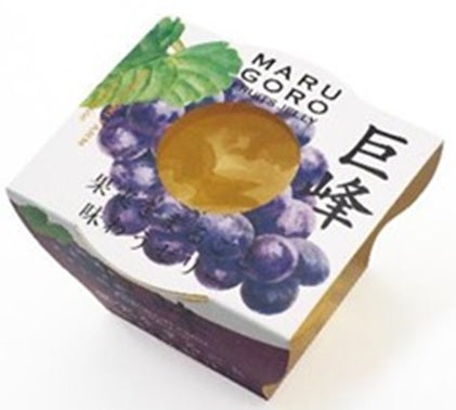 Marugoto Jelly Grapes packaging featuring whole fruit grape encased in sweet jelly.
