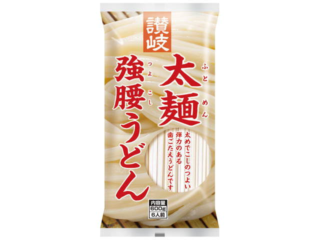 Sanuki Udon 600g pack with thick, chewy, and firm noodles. Fast boiling, contains wheat allergens.