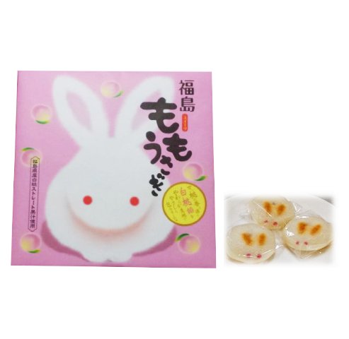 Fukushima White Peach Manju, rabbit-shaped buns with sweet bean paste and peach juice, 9-pack, allergens: wheat, egg, dairy, peach.
