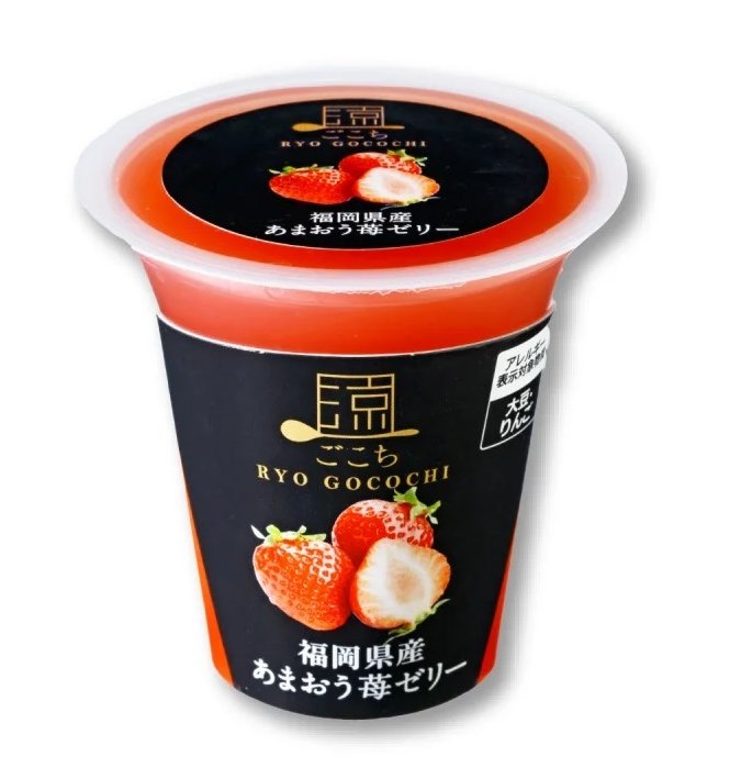 Ryo Gocochi Fukuoka Amaou Strawberry Jelly cup showcasing sweet and sour Japanese flavors from juicy Amaou strawberries.