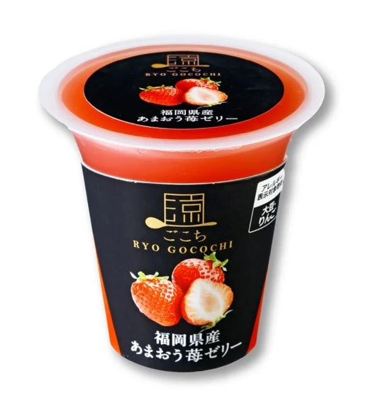 Ryo Gocochi Fukuoka Amaou Strawberry Jelly cup showcasing sweet and sour Japanese flavors from juicy Amaou strawberries.