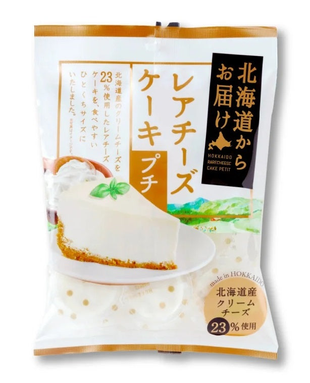 Hokkaido No-Bake Cheese Cake Petit 6P packaging with smooth, moist cake image; made from 100% Hokkaido milk.