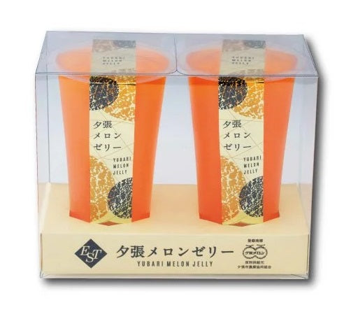 Yubari Melon Jelly SET 2P in packaging, showcasing two jelly cups filled with rich melon flavor, perfect for a luxurious dessert experience.
