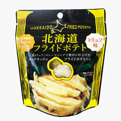 Hokkaido Fried Potato Snack with black truffle flavor, packaged crispy fries made from Hokkaido potatoes. Contains dairy, wheat, soybean.