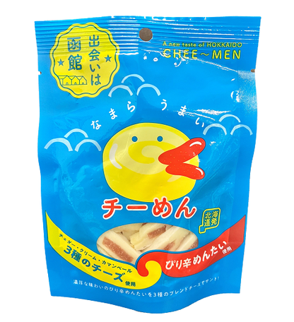 CheeMen Spicy Mentaiko Cheese Sandwich 40g, featuring Hokkaido mentaiko and three blended cheeses, in blue packaging.