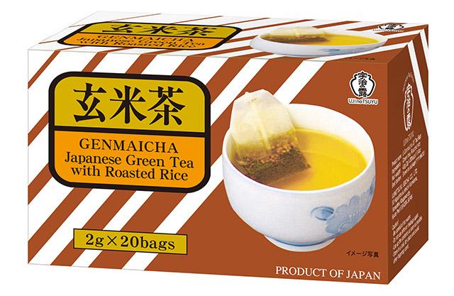 UJInoTSUYU Genmaicha Japanese Green Tea with Roasted Rice, 20 tea bags, product packaging.