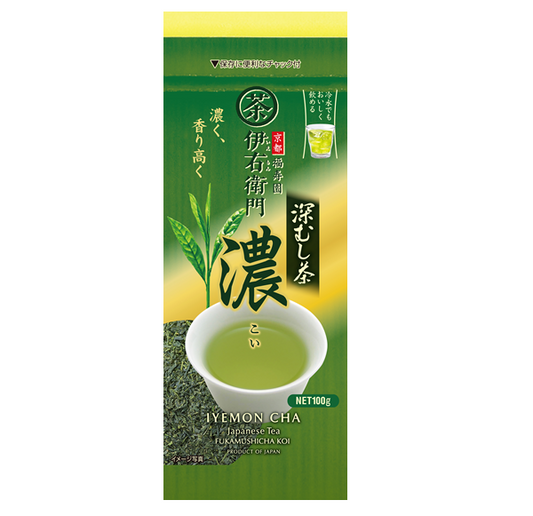 IYEMON CHA Rich Steamed Green Tea package, featuring aromatic Kabusecha and Sencha blend for a deep, flavorful brew.