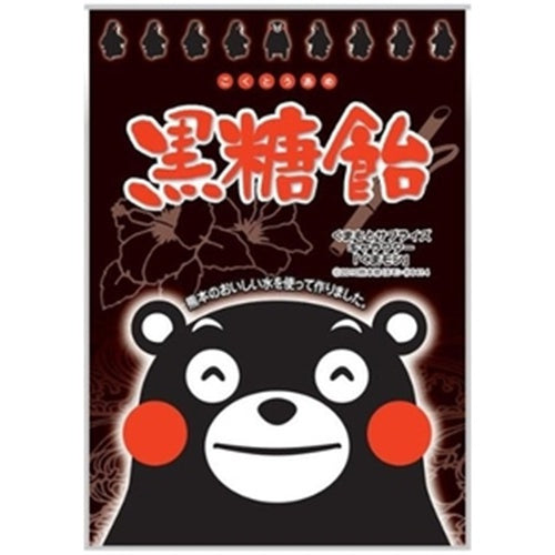 Alt Tag: Kumamon brown sugar candy packaging, featuring the Kumamon mascot and Japanese text, made with Kumamoto water.