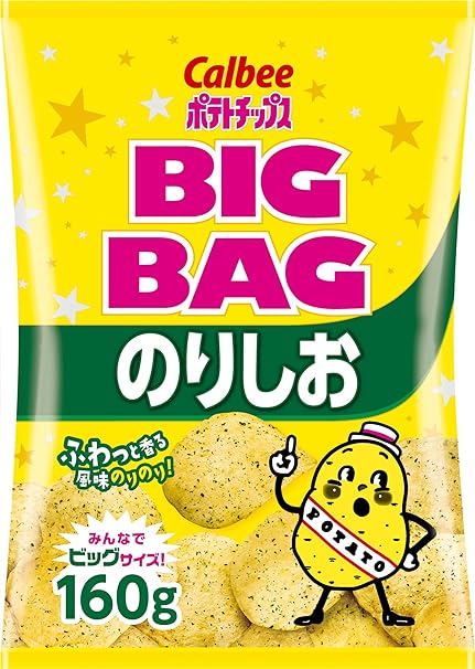 Big Bag Potato Chips package, Salt and Seaweed flavor, 160g with vibrant design and cartoon character.