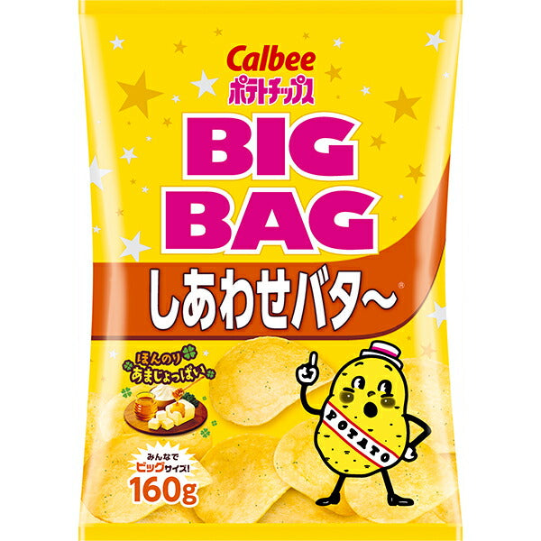 Bag of lightly salted potato chips with vibrant packaging featuring a cartoon character and Japanese text. 160g size, great value.
