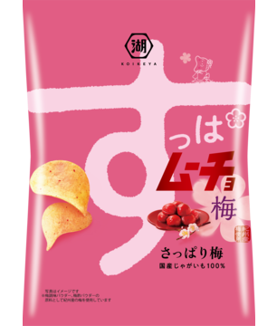 KOIKEYA Suppamucho Potato Chips Plum Flavor with Tangy, Sweet, and Savory Taste, Contains Wheat, Soybean, Dairy, Chicken Allergens.