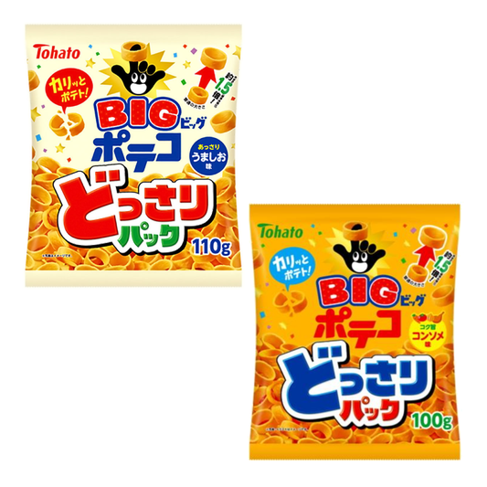 Value Pack Poteko Potato Snack with umashio and consommé flavors, featuring a larger size for a rich, savory potato taste.