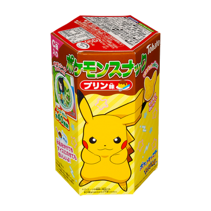 Pokémon Chocolate Snack box featuring Pikachu design, includes collectible sticker, high calcium, flavored with chocolate and pudding.