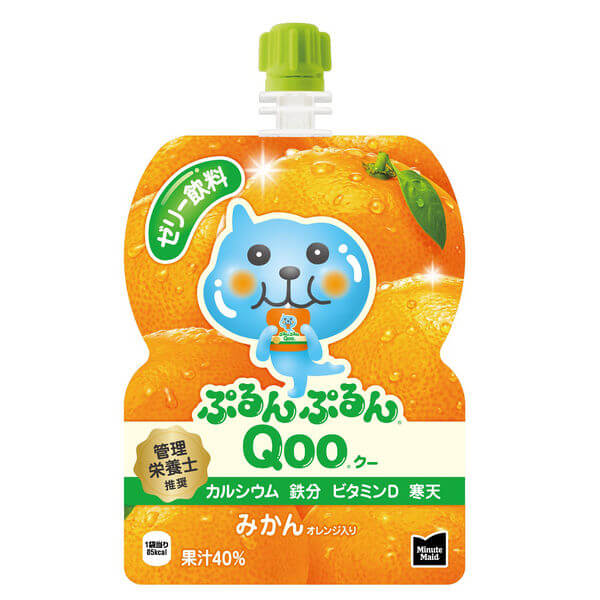 Minute Maid Qoo Jelly Drink 125g Pouch - Peach flavor, preservative-free with vitamin D, calcium, non-slip cap, perfect frozen treat.
