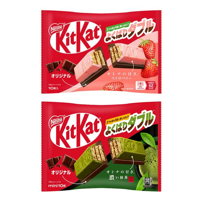 Japanese KitKat Mini Wafer Chocolate with strawberry and matcha flavors in 10-piece packs.