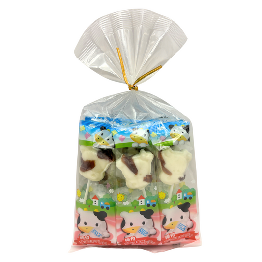 NANIWA SEIKA Lollipop Candy Milk and Cocoa 6P with cute cow face shapes, pack of 6, milk and cocoa flavor, dairy allergens.