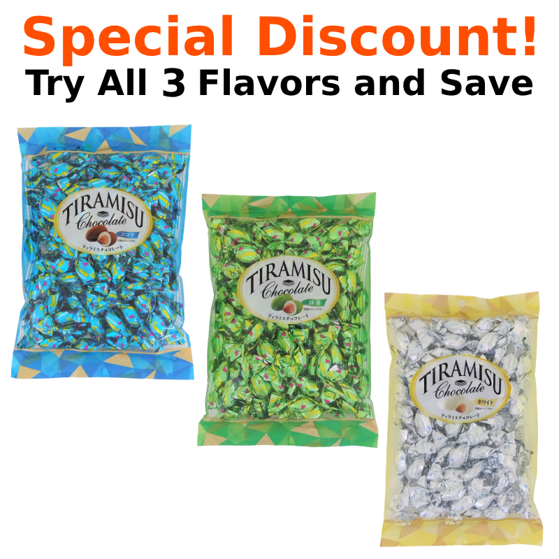 Tiramisu Chocolate 3 Flavor Set with special discount offer. Includes original, matcha, and another unique flavor.