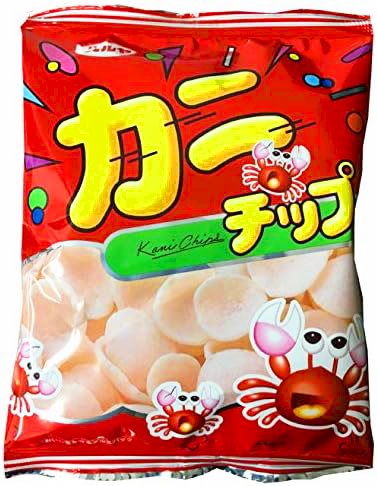 Haruya Crab Chips packaging with shrimp and crab graphics, highlighting fluffy, crispy snack made from potato starch and rice flour.