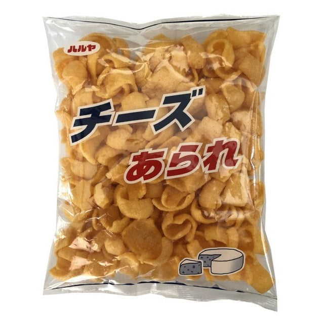 Haruya Cheese Rice Cracker 65g in clear packaging, crispy cheese-flavored snack, contains wheat and dairy.