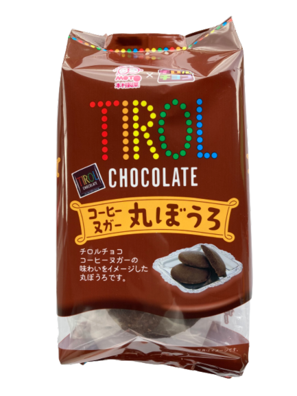 Maruboro Japanese sweet biscuits with Tirol Chocolate Coffee Nougat flavor in brown packaging. Contains wheat, egg, dairy, soybean.