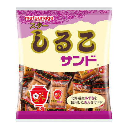 Star Shiruko Sandwich Biscuit pack with Hokkaido azuki bean paste filling, contains dairy, wheat, soybean, apple allergens.