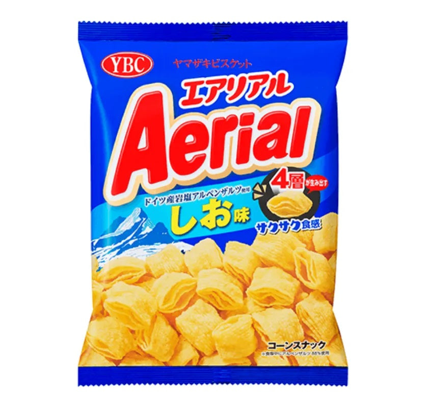 Yamazaki-Biscuits Aerial Corn Snack package featuring four-layer corn with cheddar cheese flavor and AlpenSalz, 85g.