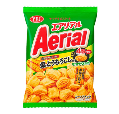 YAMAZAKI-BISCUITS Aerial Corn Snack packaging, featuring four-layer corn texture, cheddar cheese flavor with German rock salt.