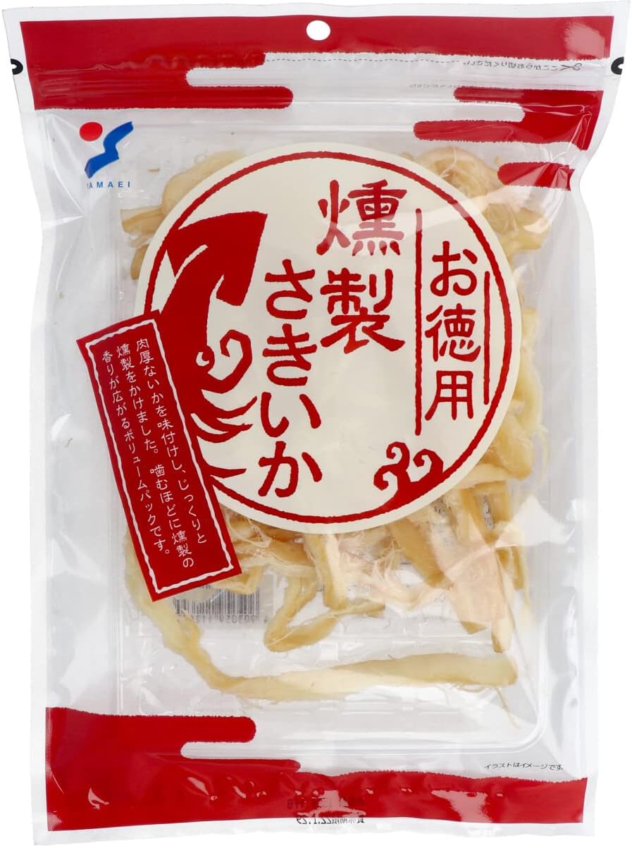 Smoked Shredded Squid Value Pack 135g, seasoned and smoked thick squid, enhancing flavor with every chew, visible in clear packaging.