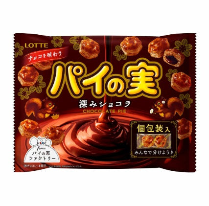 LOTTE Pie no Mi Chocolate Biscuit Shared Pack with crispy pie and rich chocolate flavor.