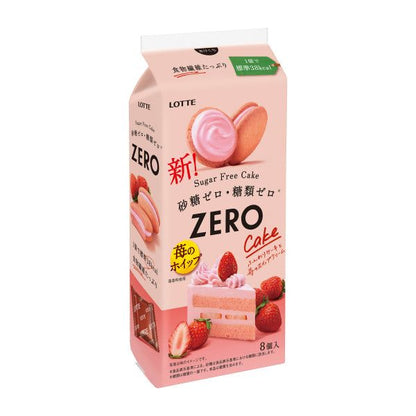 LOTTE ZERO Sugar Free Cake 8P with strawberry and chocolate flavors, packaged in pink box, rich in chocolate cream, soft texture