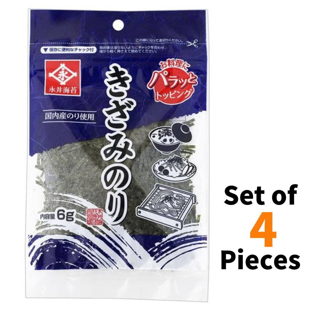 Shredded dried seaweed nori 6g pack, Japanese laver for noodles, salads, soups, rice bowls. Set of 4 pieces.