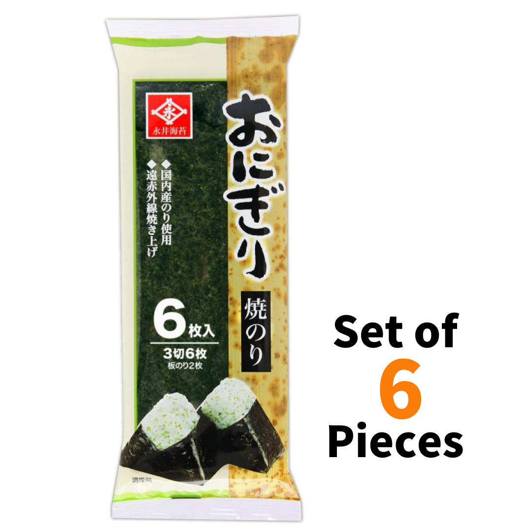Roasted Seaweed Nori pack for Onigiri, set of 6 sheets, ideal for rice balls, gluten-free.