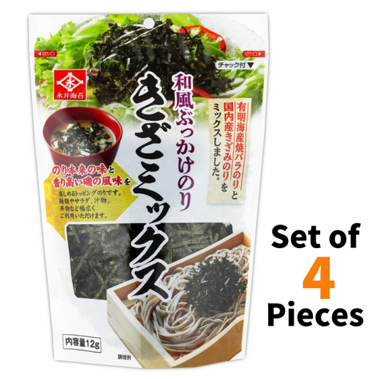 Kizamix Shredded Dried Seaweed Nori, 12g × 4P, with baked and chopped laver from Ariake Sea, featuring seashore flavor packaging.