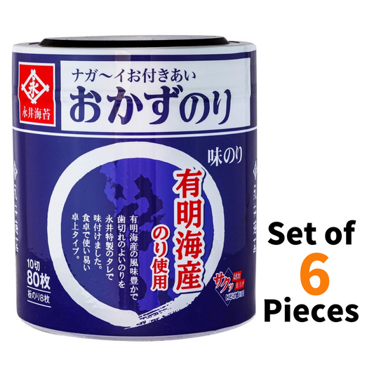 Seasoned Seaweed Nori New Okazu Takujo 80 sheets in bottle, set of 6 packs; crispy Ariake Sea laver for snacks and meals.