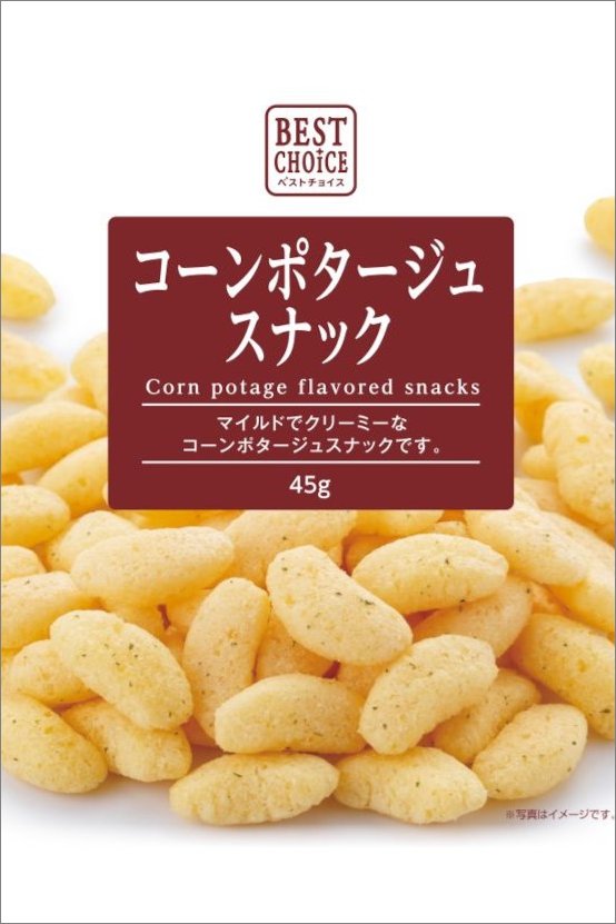 Best Choice Corn Cream Soup Snack, mild creamy corn potage flavor, allergens: wheat, dairy, soybean, 45g pack