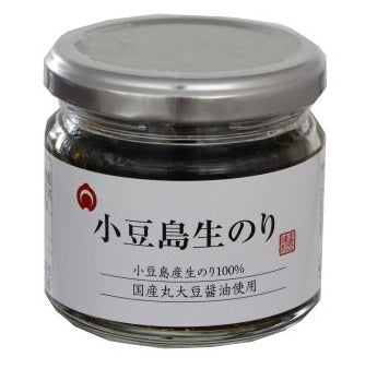 Jar of TAKARA FOODS Nori Tsukudani with Shodoshima soy sauce and seaweed, showcasing smooth texture, 110g container.