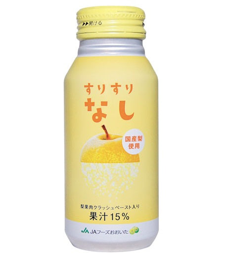 Surisuri Pear Drink 190g Bottle Can, refreshing Japanese pear juice with crushed pear paste, no allergens, yellow bottle packaging.